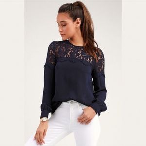 Lulu's Picture This Lace Navy Blouse - Small